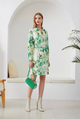 Clare Linen Mini Dress - Green/White Dresses GDS