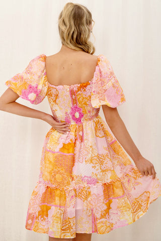Lena Shirred Mini Dress - Pink/Orange Dresses Jaase
