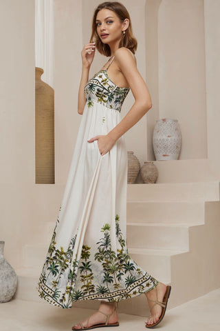 Isla Island Maxi Dress - White/Green Dresses Jaase