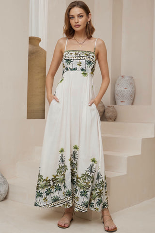 Isla Island Maxi Dress - White/Green Dresses Jaase