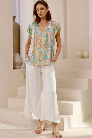 Paloma Blouse - Green/Orange tops Iris Maxi