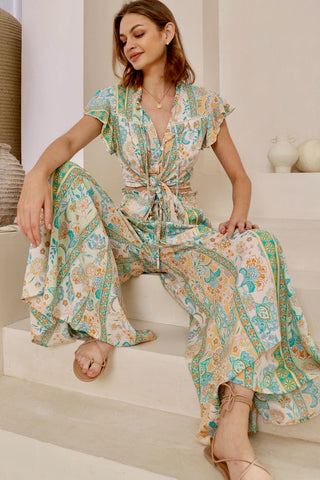 Paloma Blouse - Green/Orange tops Iris Maxi