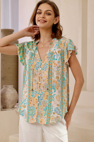 Paloma Blouse - Green/Orange tops Iris Maxi