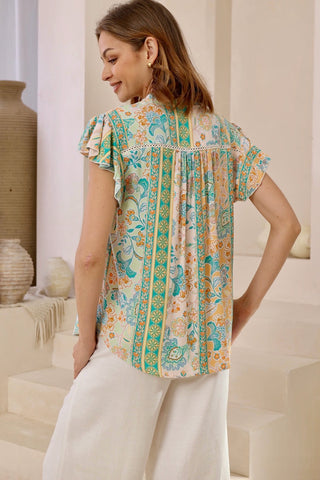 Paloma Blouse - Green/Orange tops Iris Maxi