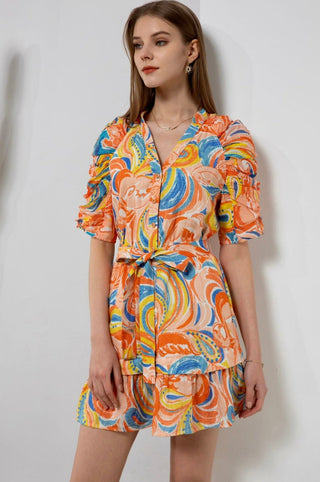 Anastasia Short Dress - Orange/Yellow/Blue - GDS Dresses GDS