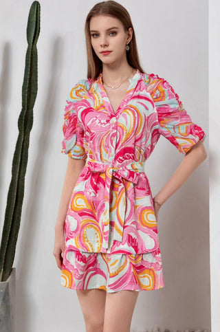 Anastasia Short Dress - Pink/Orange/Blue - GDS Dresses GDS