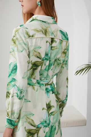 Clare Linen Mini Dress - Green/White Dresses GDS