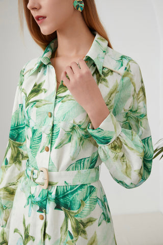 Clare Linen Mini Dress - Green/White Dresses GDS