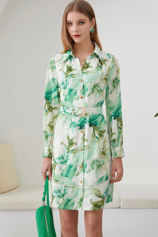 Clare Linen Mini Dress - Green/White Dresses GDS