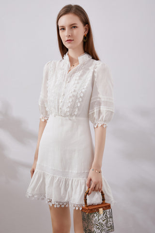 Blaire Linen Mini Dress - White - GDS LUXE GDS
