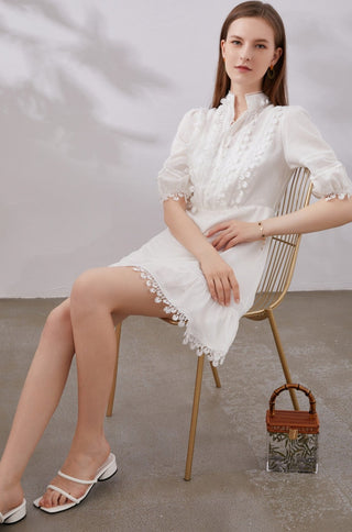 Blaire Linen Mini Dress - White - GDS LUXE GDS