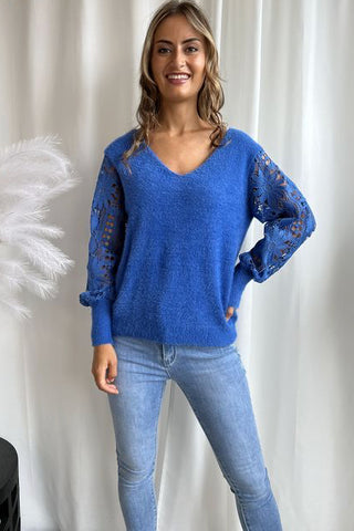 Lara Lace Jumper - Blue Tops Sage Collective
