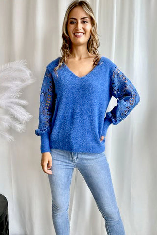 Lara Lace Jumper - Blue Tops Sage Collective