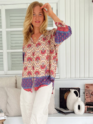 Sinade Blouse - Cream/Pink/Purple Tops Jaase