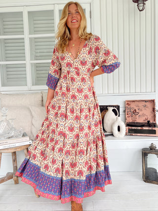 Sinade Maxi - Cream/Pink/Purple Dresses Jaase