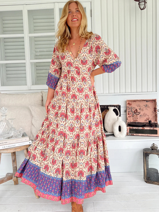 Sinade Maxi - Cream/Pink/Purple Dresses Jaase