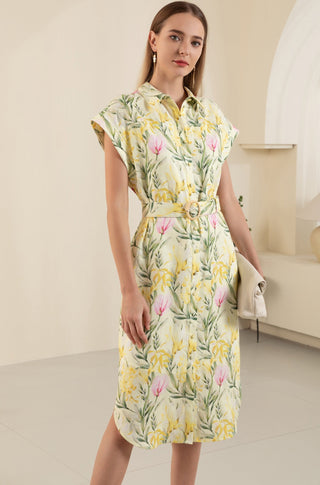 Frances Linen Midi Dress - Yellow - GDS Dresses GDS