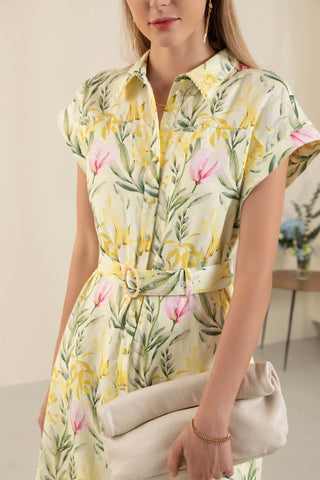 Frances Linen Midi Dress - Yellow - GDS Dresses GDS