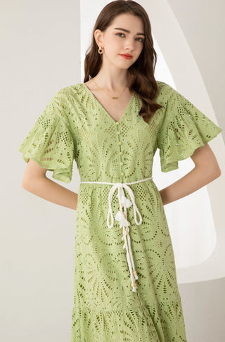 Emaline Embroidered Midi Dress - Green/Lime - GDS Dresses GDS