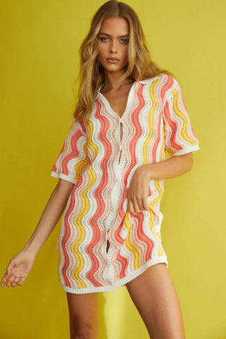 Sunset Crochet Shirt Dress Dresses Sage Collective