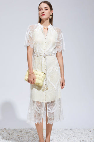 Ella Lace Midi Dress - Off White/Cream Dresses gds