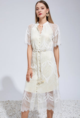 Ella Lace Midi Dress - Off White/Cream Dresses gds