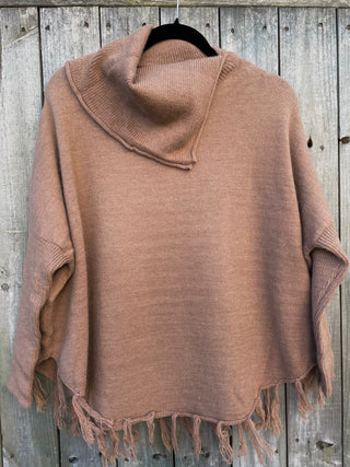 Taylor Tassel Poncho- Beige Tops Sage Collective