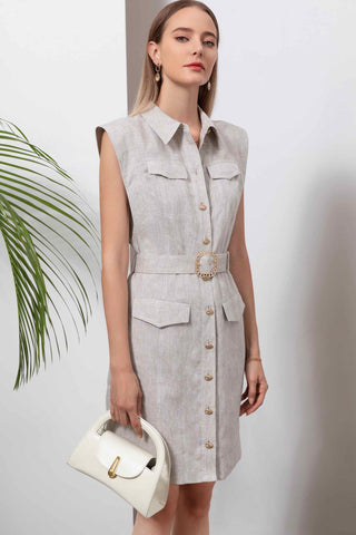 Giselle Linen Mini Dress - French Oak Dresses GDS