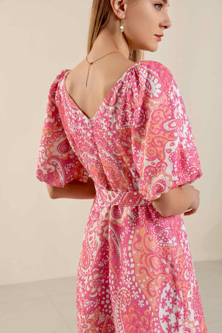 Miranda Midi Linen Dress - Pink/Orange Dresses GDS