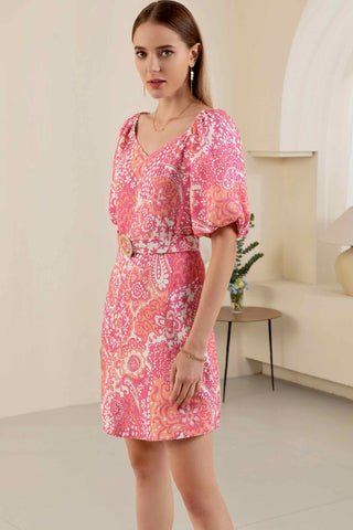 Miranda Midi Linen Dress - Pink/Orange Dresses GDS