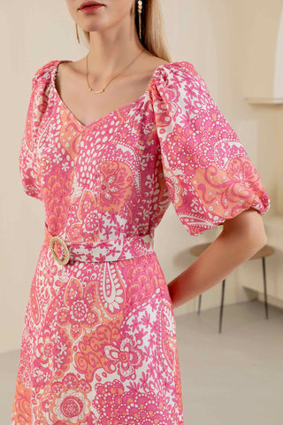 Miranda Midi Linen Dress - Pink/Orange Dresses GDS