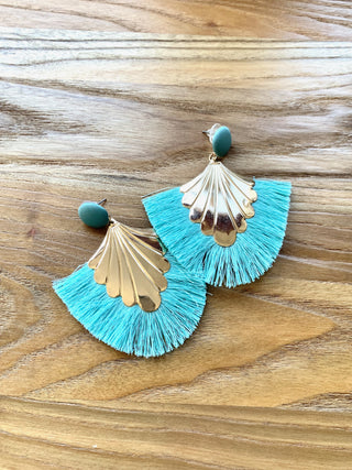 Willow Tassel Earrings - Aqua/Gold accessories Sage Collective