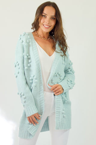 Pom Pom Cardi- Aqua Baby Blue Jumpers Sage Collective