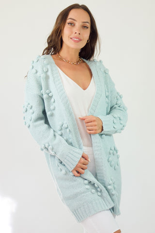 Pom Pom Cardi- Aqua Baby Blue Jumpers Sage Collective