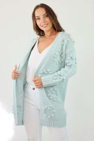 Pom Pom Cardi- Aqua Baby Blue Jumpers Sage Collective