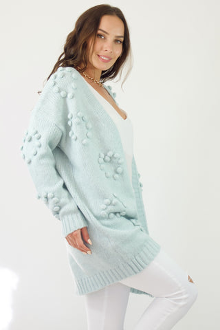 Pom Pom Cardi- Aqua Baby Blue Jumpers Sage Collective