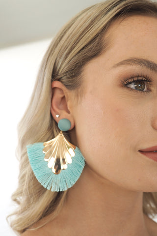 Willow Tassel Earrings - Aqua/Gold accessories Sage Collective