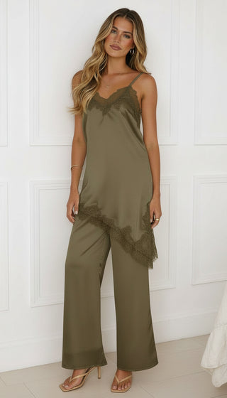 Kylie Khaki Lace Asymmetrical Set - By Frankie Sets By Frankie