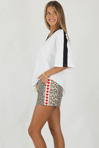 Leopard Racer Denim Shorts Red Hearts - By Frankie Bottoms By Frankie