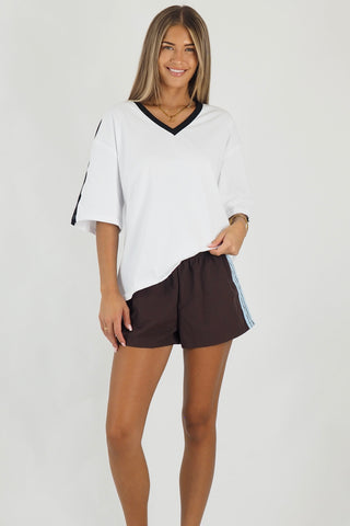 Retro Billy Track Shorts - Brown/Blue Bottoms Sage Collective