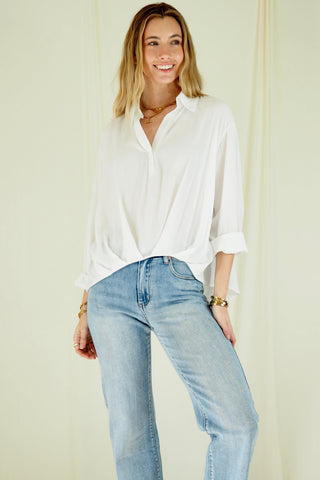 Phoebe Oversized White Collared Shirt TOPS Bubblegum