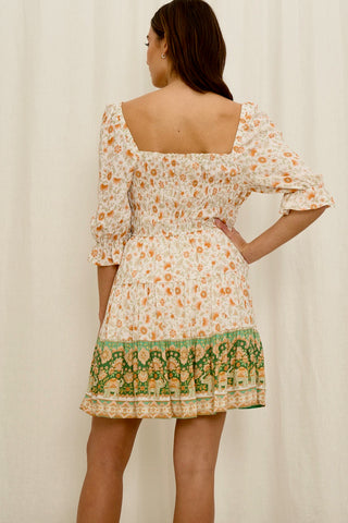 Marla Shirred Mini Dress - Orange/Green Dresses IRIS MAXI