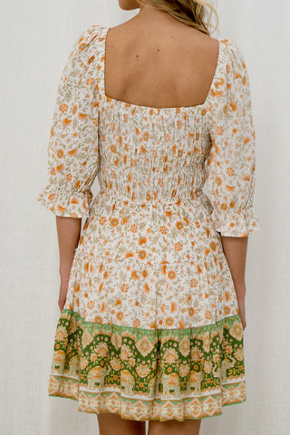 Marla Shirred Mini Dress - Orange/Green Dresses IRIS MAXI