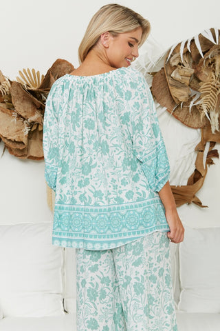 Riva Blouse - Aqua/White Tops Iris Maxi   