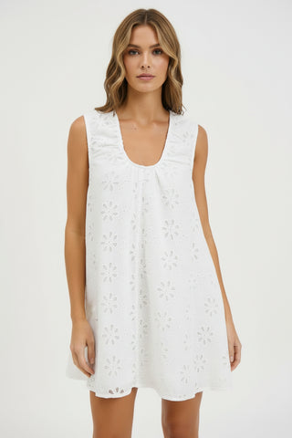 Taline White Cotton Embroidered Mini - By Frankie Dresses Du Soleil