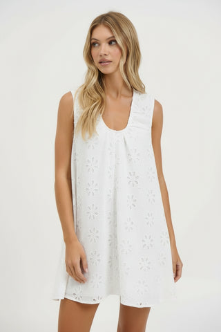 Taline White Cotton Embroidered Mini - By Frankie Dresses Du Soleil