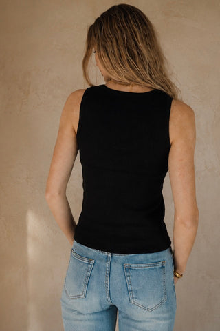 Cassi Knit Ribbed Singlet - Black Tops MIRACLE