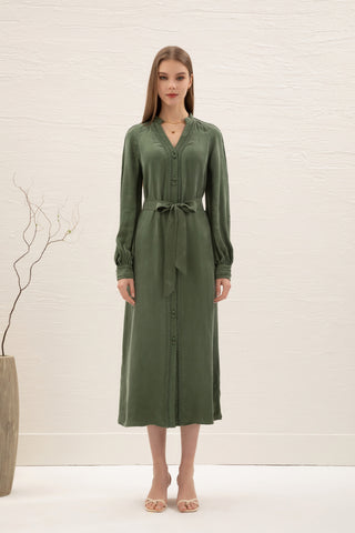 Sally Cupro Midi Dress - Khaki Dresses GDS   