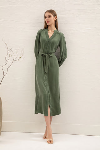 Sally Cupro Midi Dress - Khaki Dresses GDS   