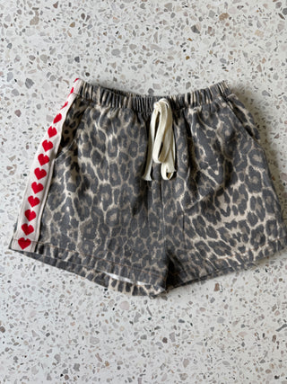 Leopard Racer Denim Shorts Red Hearts - By Frankie Bottoms By Frankie